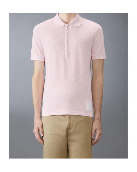 Thom Browne Pink Bar Short-Sleeved Polo Shirt for men
