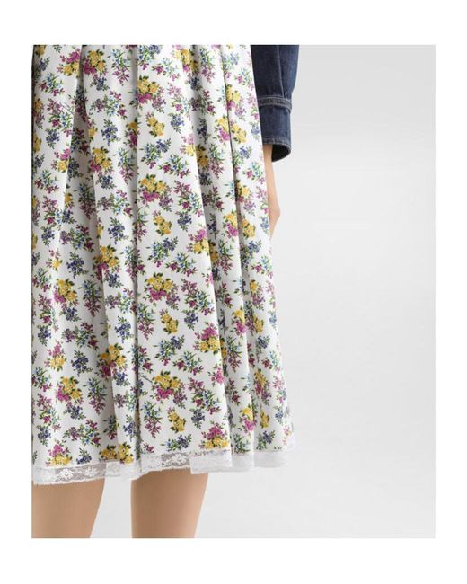 Dolce & Gabbana White Cotton-Blend Pleated Midi Skirt