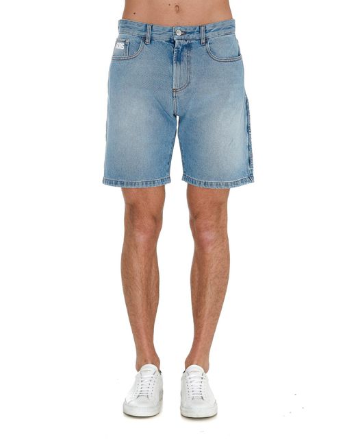 Gcds Blue Logo Patch Denim Shorts for men