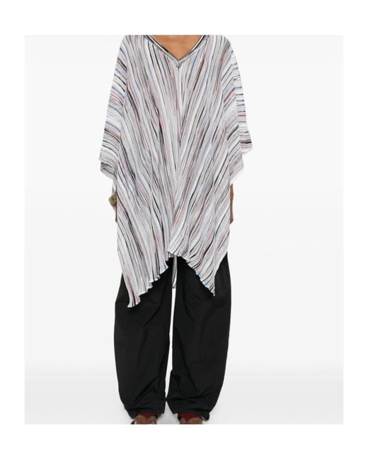 Missoni Gray Striped V-Neck Poncho