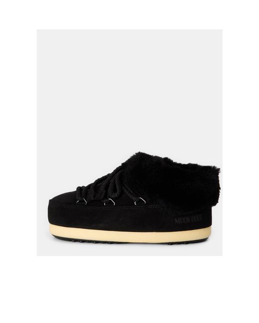 Moon Boot Black Natural Suede Snow Boots