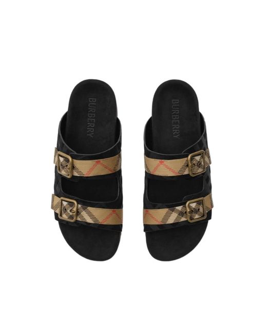 Burberry Black Urchin Check Buckle Flat Sandals for men