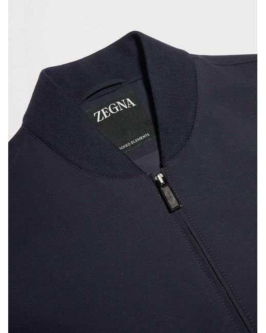 Zegna Blue Zipped Elasticated Hem Bomber Jacket for men