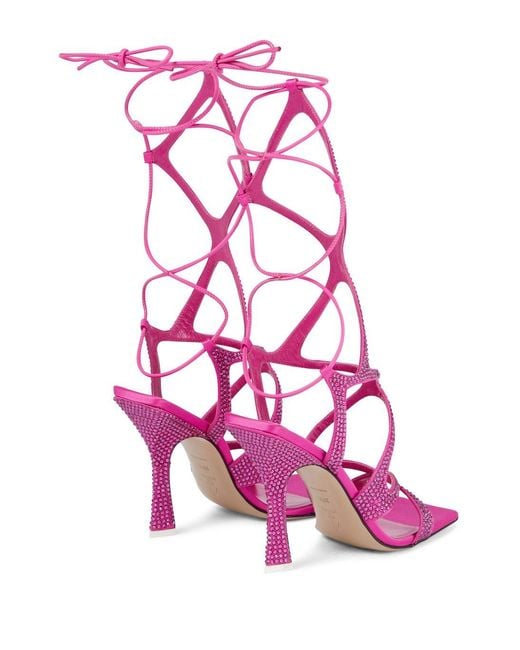 The Attico Pink Flora Embellished Satin Strappy High-Heeled Sandals