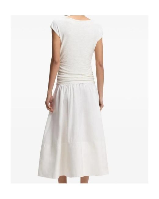Boss White Ruched-Detail Midi Dress