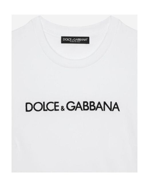 Dolce & Gabbana White Logo Embroidered Cropped T-Shirt