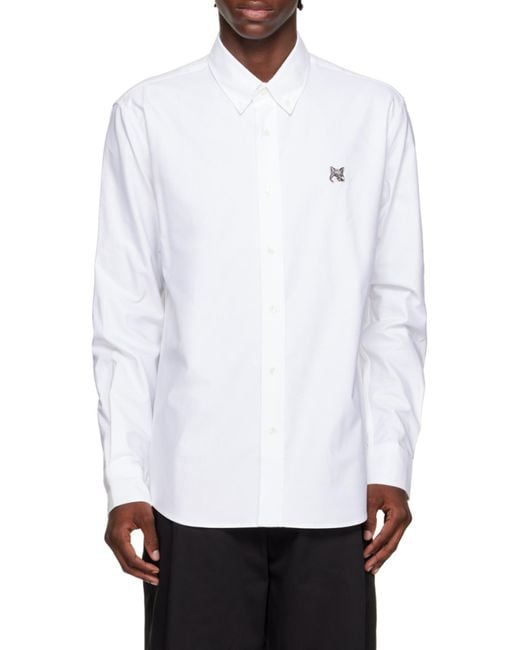 Maison Kitsuné White Maison Kitsuné Fox Patch Curved Hem Shirt for men