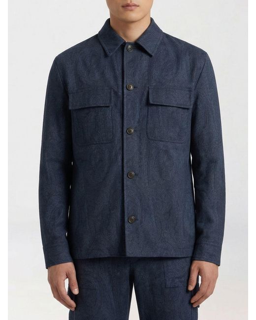 Etro Blue Flap Pocket Shirt Jacket for men