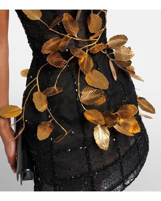 Oscar de la Renta Black Embellished Sequined Cocktail Dress