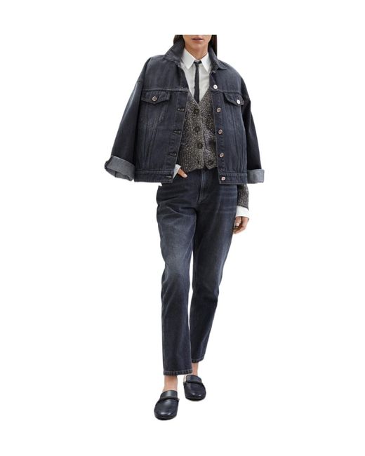 Brunello Cucinelli Blue Logo Patch Straight Leg Jeans