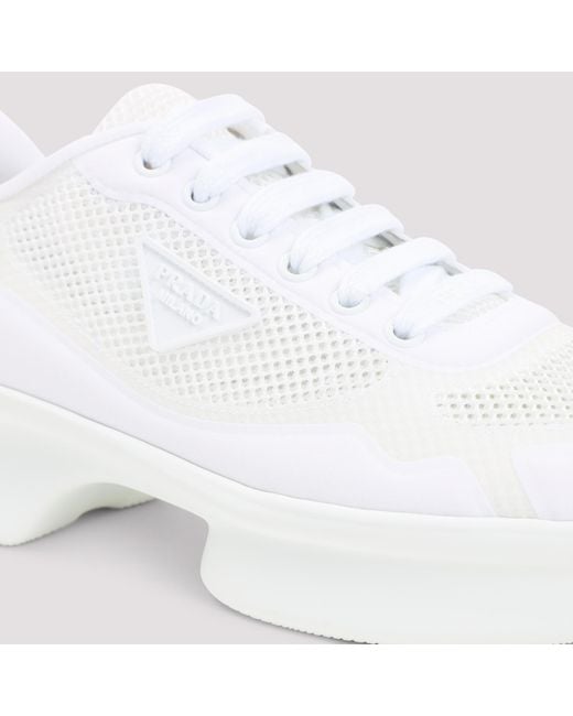Prada White Logo Detailed Lace-Up Sneakers