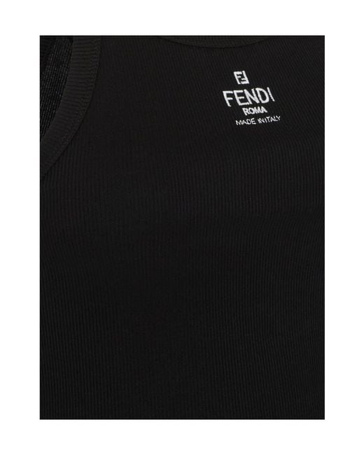 Fendi Black Top With Embroidered Logo
