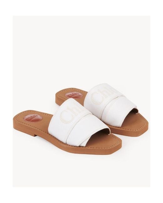 Chloé White Woody Logo-Embroidered Slides