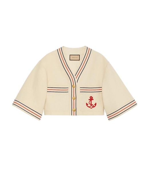 Gucci Natural Anchor Embroidered Patch Detail Gauze Shirt