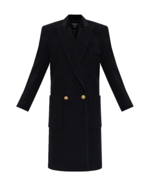 Balmain Black Double-Breasted Tailored Coat