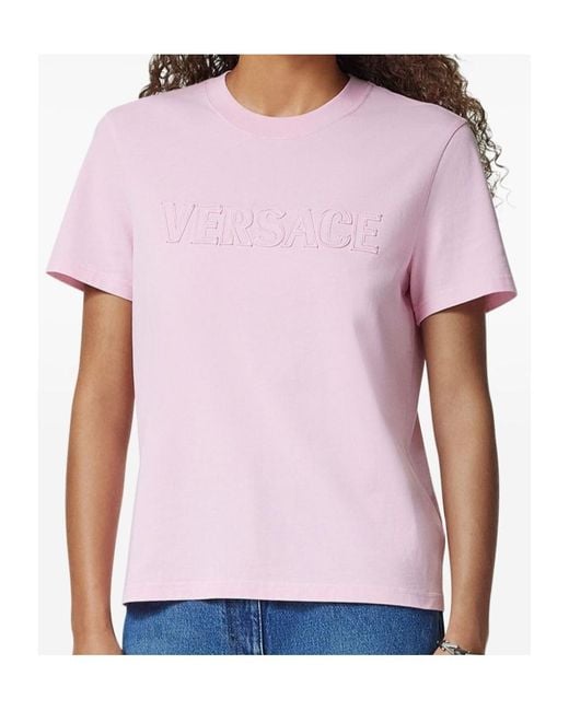 Versace Pink Logo-Appliqué Crewneck T-Shirt