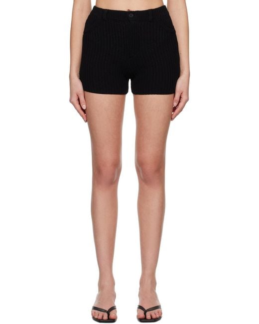AYA MUSE Black Ribbed-Knit Shorts