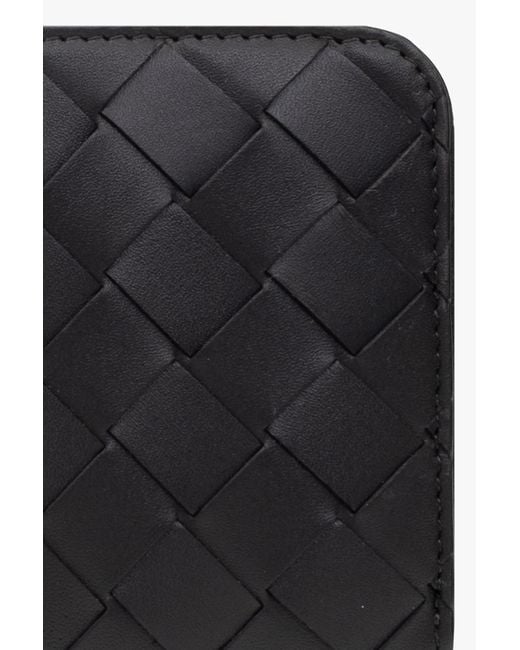 Bottega Veneta Black Intrecciato Zip Around Wallet for men