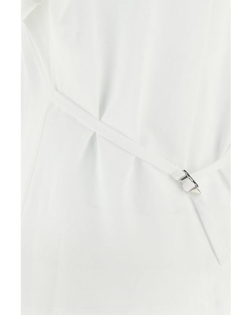 Pinko White Belted Round Neck Blouse