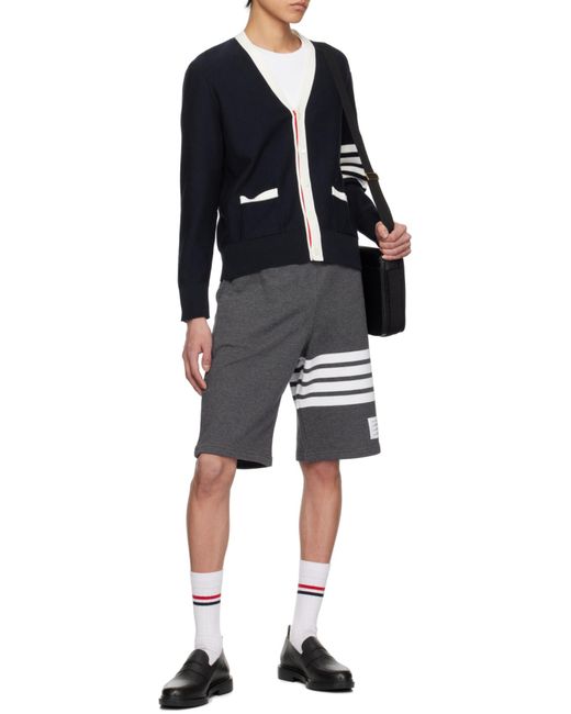 Thom Browne Black V-Neck Knitted Cardigan for men