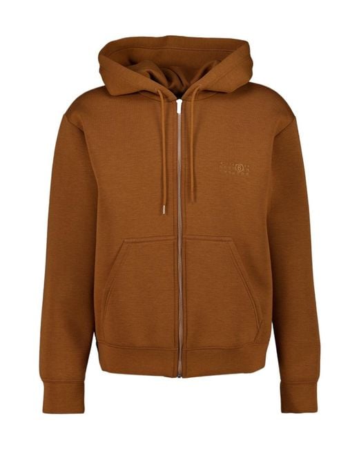 MM6 by Maison Margiela Brown Regular Fit Zipped Hooded Sweatshirt for men