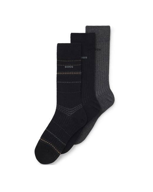 Boss Black Striped Cotton Socks for men