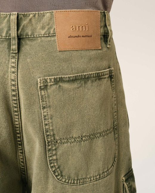 AMI Green Ami Wide Leg Cargo Bermuda Shorts for men