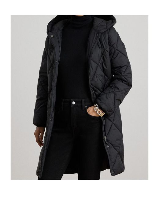 Ralph Lauren Black Dia Q Real Leather Medium Puffer Jacket