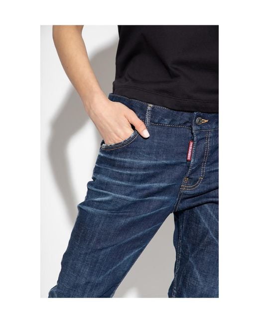 DSquared² Blue Straight-Leg Cropped Distressed Jeans