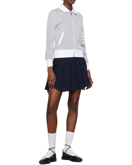 Thom Browne Blue Zip-Fastening Seersucker Jacket