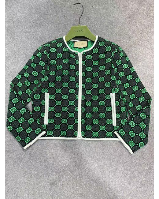 Gucci Green Gg Jacquard Zipped Cardigan