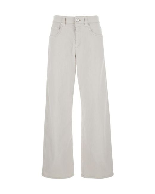 Brunello Cucinelli Gray Logo Patch Straight-Leg Jeans