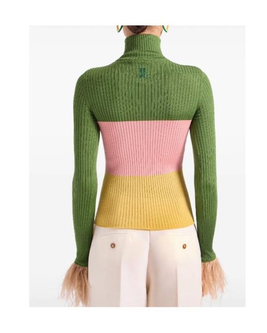 LaDoubleJ Green La Doublej High Kick Feather-Cuff Knitted Top