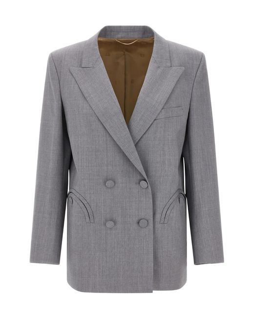 Blazé Milano Gray Double-Breasted Curved-Pocket Blazer