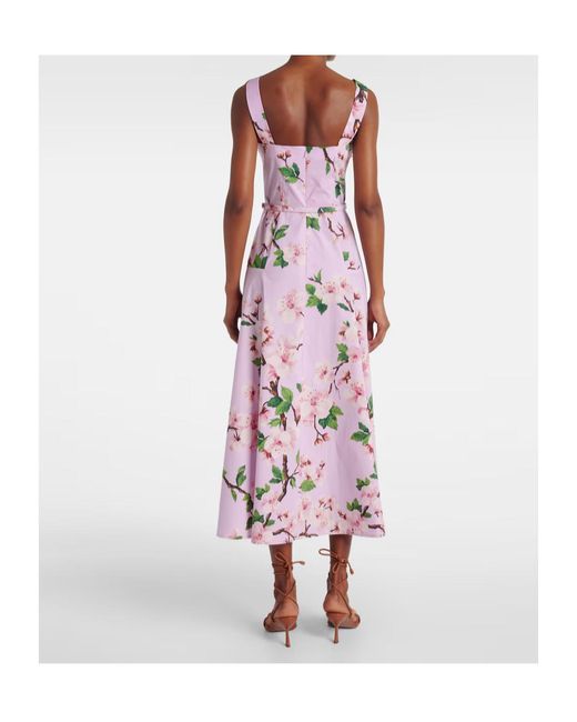 Oscar de la Renta Pink Floral Cotton-Blend Midi Dress