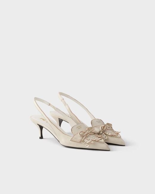 Prada White Bow Slingback Heeled Pumps