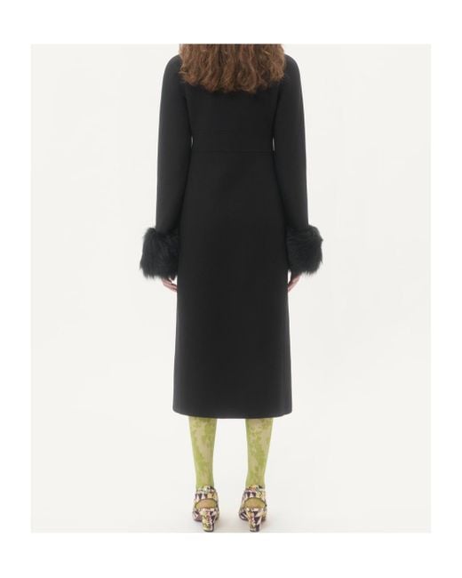 Valentino Black Faux Fur-Trimmed Double-Breasted Coat