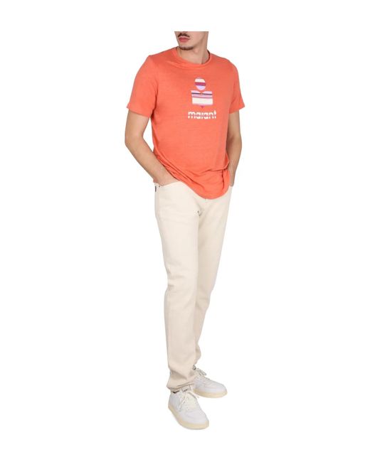 Isabel Marant Orange Logo-Print Crew-Neck T-Shirt for men