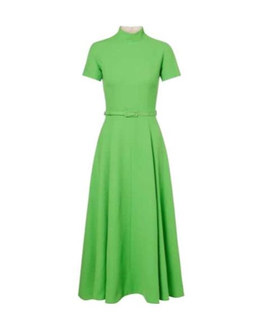 Emilia Wickstead Green Camilla Belted Wool Midi Dress