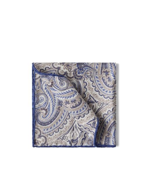 Brunello Cucinelli Blue Paisley-Printed Finished Edge Pocket Square for men