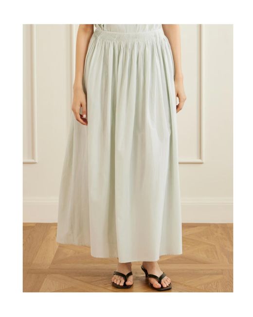 Loulou de Saison White Naya Gathered Cotton And Silk-Blend Maxi Skirt