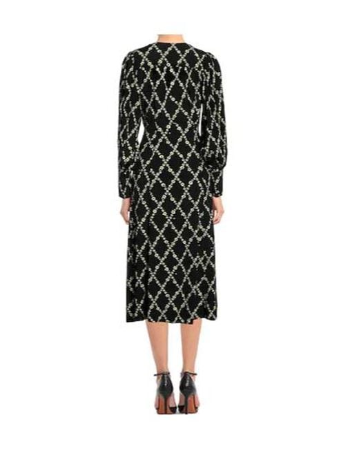 Ganni Black Floral Print Midi Dress