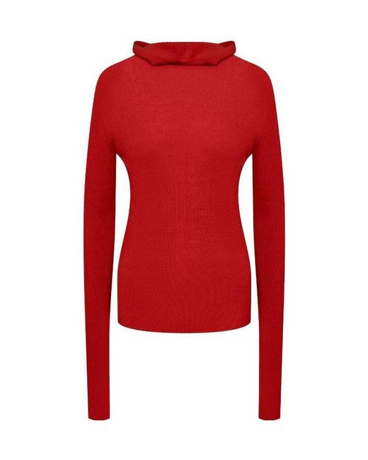 Jil Sander Red Ribbed-Knit Hoodie