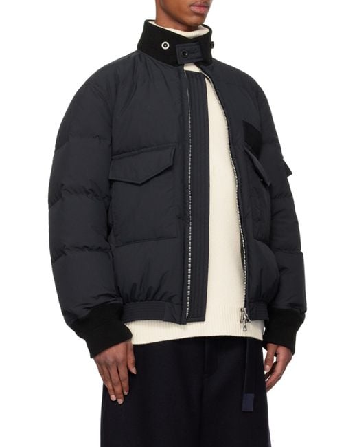 Sacai Gray Rip Stop Puffer Jacket for men