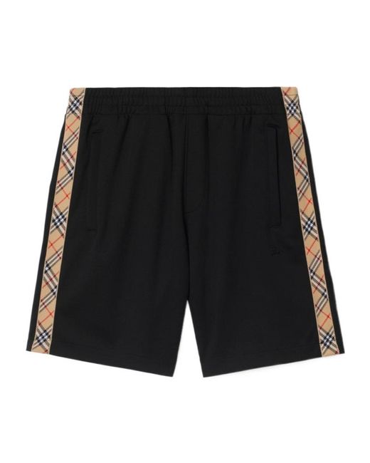 Burberry Black Check Trim Cotton Blend Shorts for men