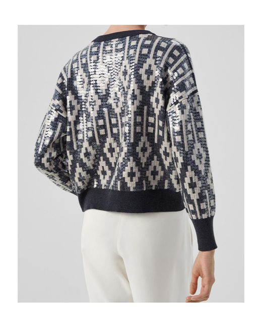 Brunello Cucinelli Gray Sequin-Embellished Printed Round-Neck Sweatshirt