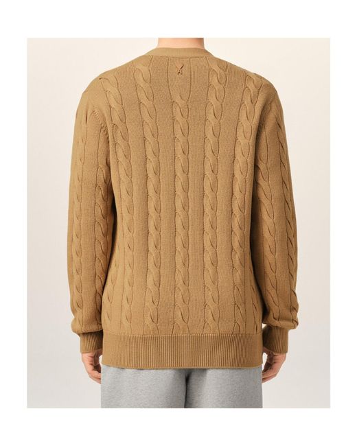 AMI Brown Ami Cable Stitch Cardigan for men