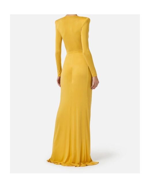 Elisabetta Franchi Yellow Plunging V-Neck Carpet Dress