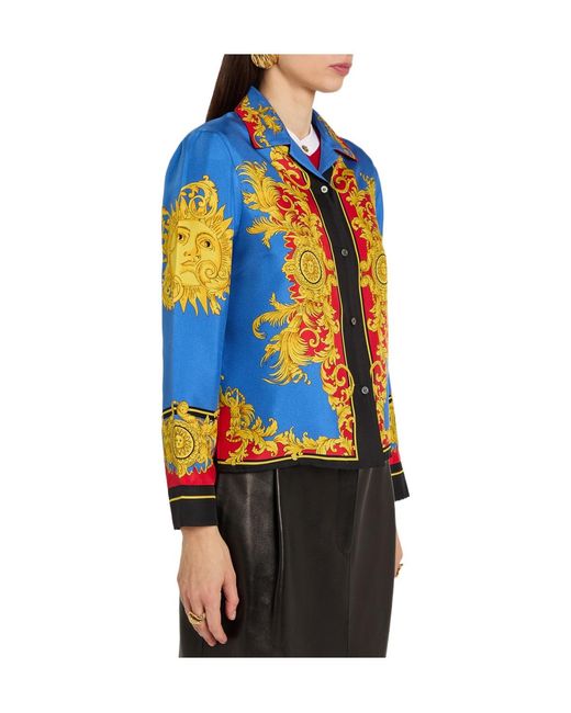 Versace Blue Printed Silk-Twill Shirt