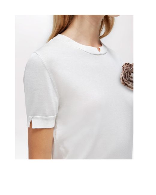 Blugirl Blumarine White Floral-Appliqué Short-Sleeve T-Shirt